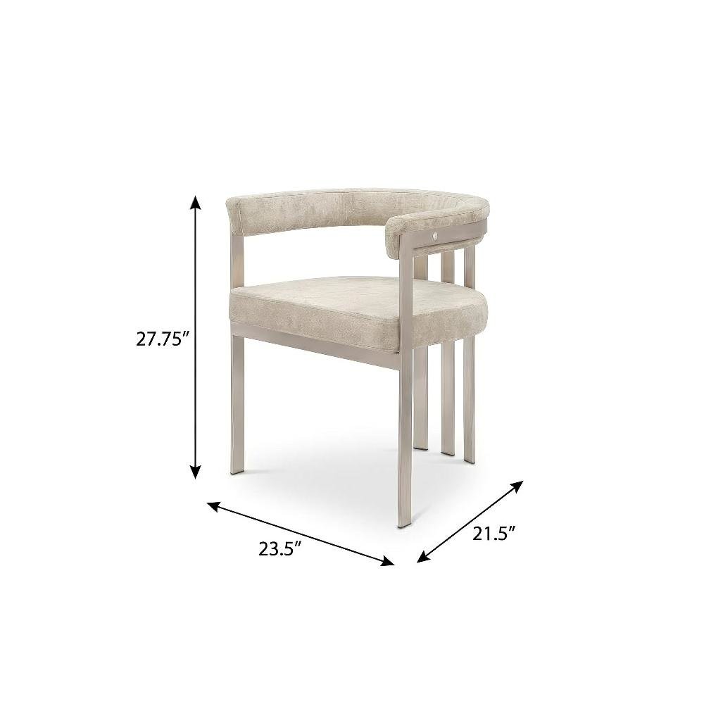 Brushed Silver Velvet Dining Chair 2-Piece Set with Armrests