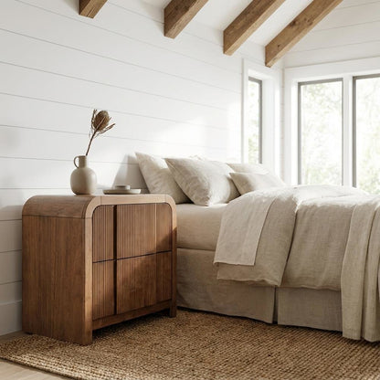 Walnut Nightstand with Art Deco Style and Interior Drawer Storage