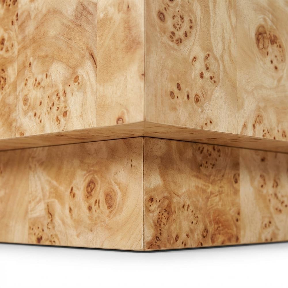 Rustic Natural Burl Coffee Table with Pedestal Base in Mid Century Style