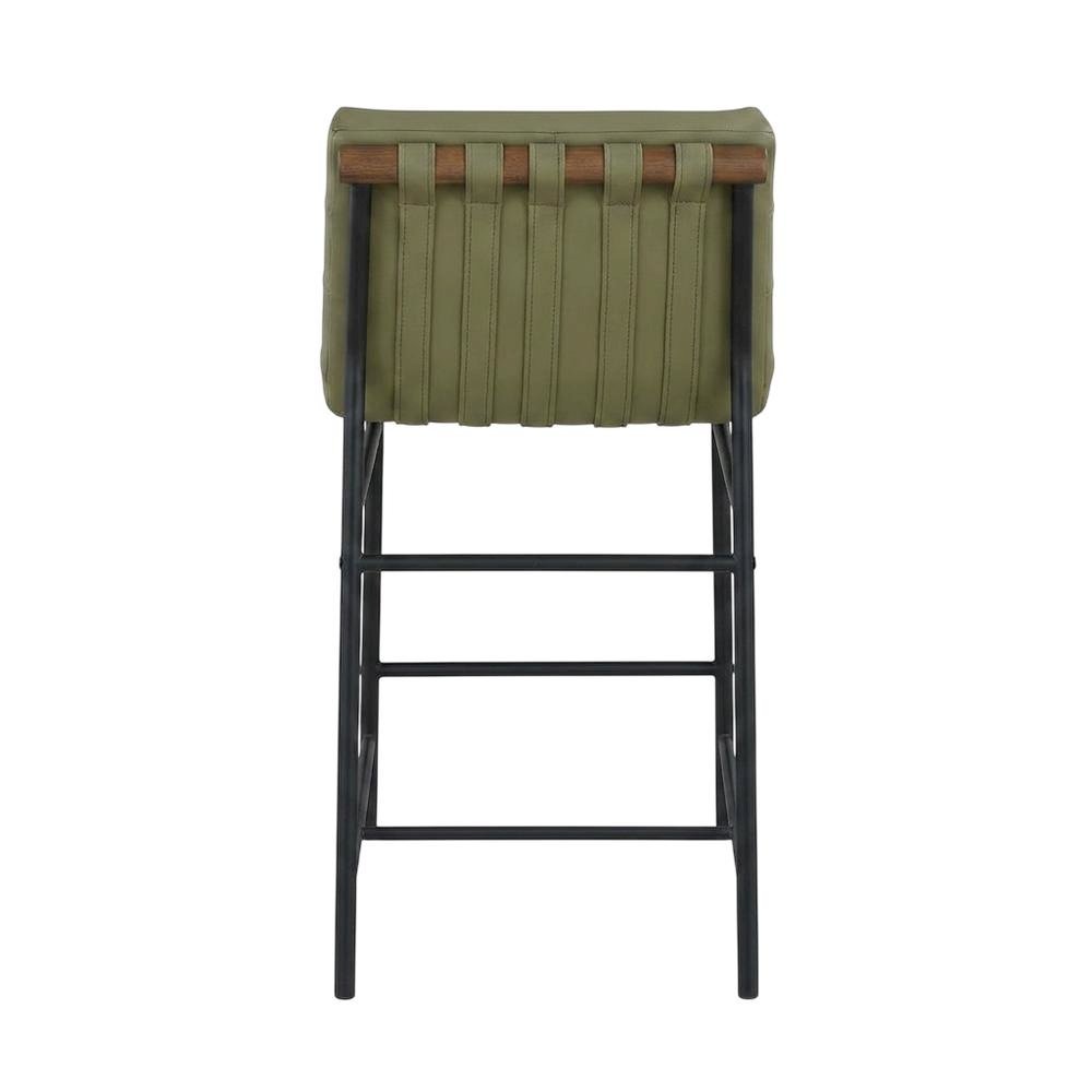 Vegan Leather & Boucle Counter Stool for Bar, Green Vegan Leather
