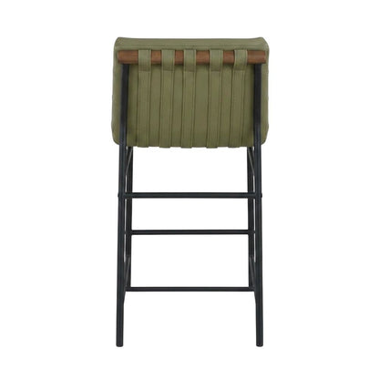 Vegan Leather & Boucle Counter Stool for Bar, Green Vegan Leather