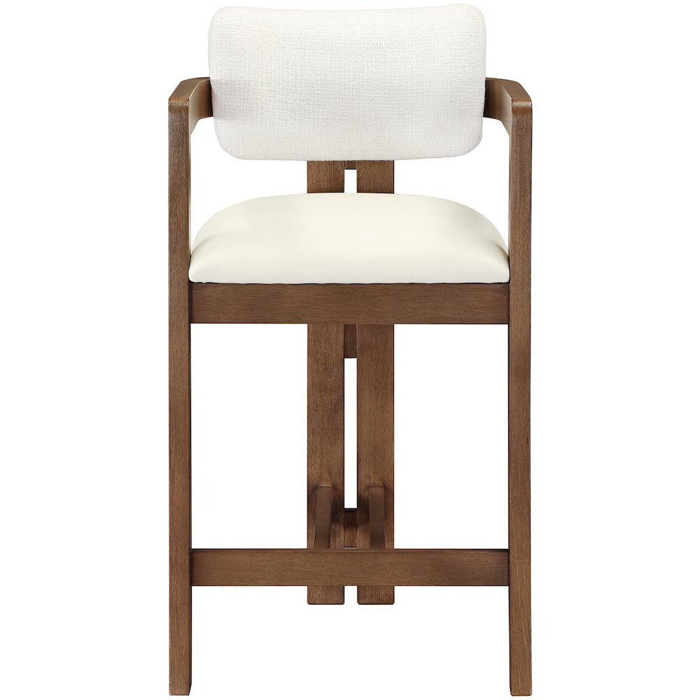 Ravina Cream Vegan Leather and Linen Textured Fabric Upholstered Counter Stool