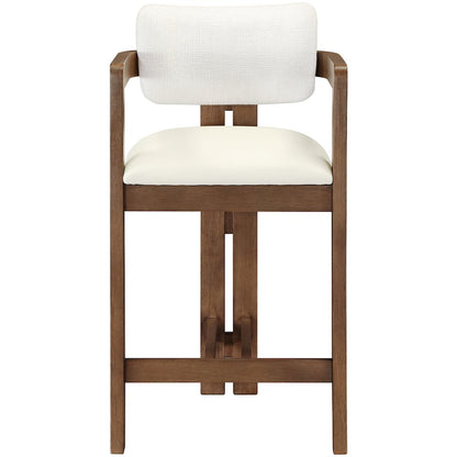 Ravina Cream Vegan Leather and Linen Textured Fabric Upholstered Counter Stool