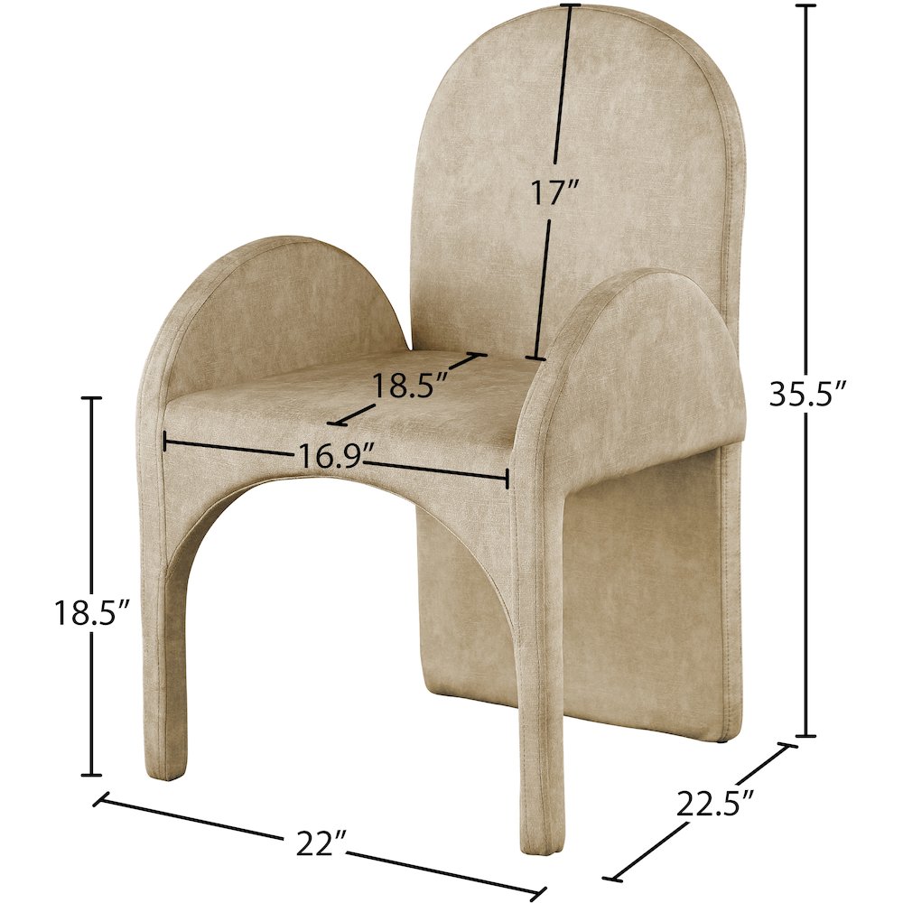 Summer Beige Velvet Dining Arm Chair, Set of 2