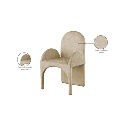 Summer Beige Velvet Dining Arm Chair, Set of 2