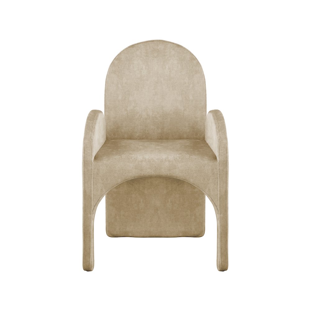 Summer Beige Velvet Dining Arm Chair, Set of 2