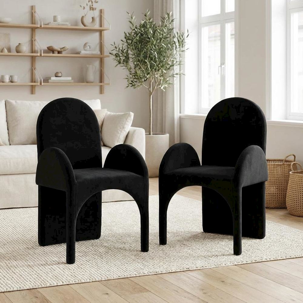 Black Velvet Dining Arm Chairs Set of 2 with Contemporary Style