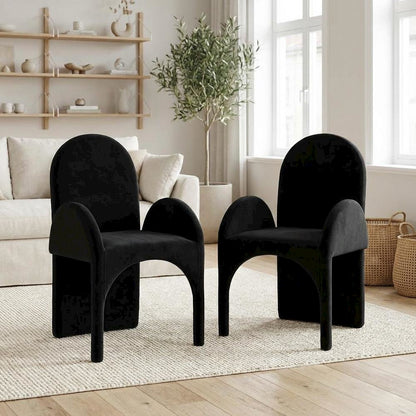 Black Velvet Dining Arm Chairs Set of 2 with Contemporary Style