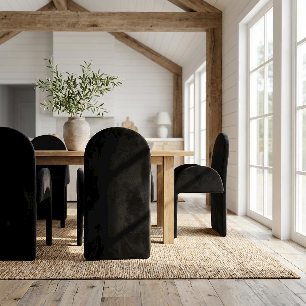 Black Velvet Dining Arm Chairs Set of 2 with Contemporary Style