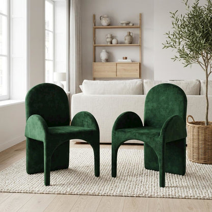 Emerald Velvet Dining Arm Chair Set of 2 - Contemporary Design, Comfortable Seat