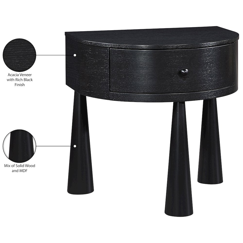 Oasis Black Acacia Veneer And Solid Wood Night Stand