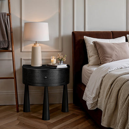 Oasis Black Acacia Veneer And Solid Wood Night Stand