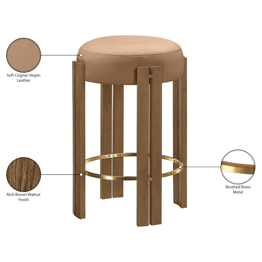 Harrison Cognac Vegan Leather Upholstered Counter Stool