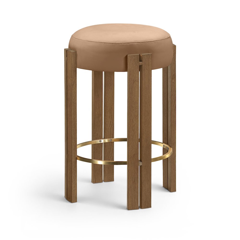 Harrison Cognac Vegan Leather Upholstered Counter Stool