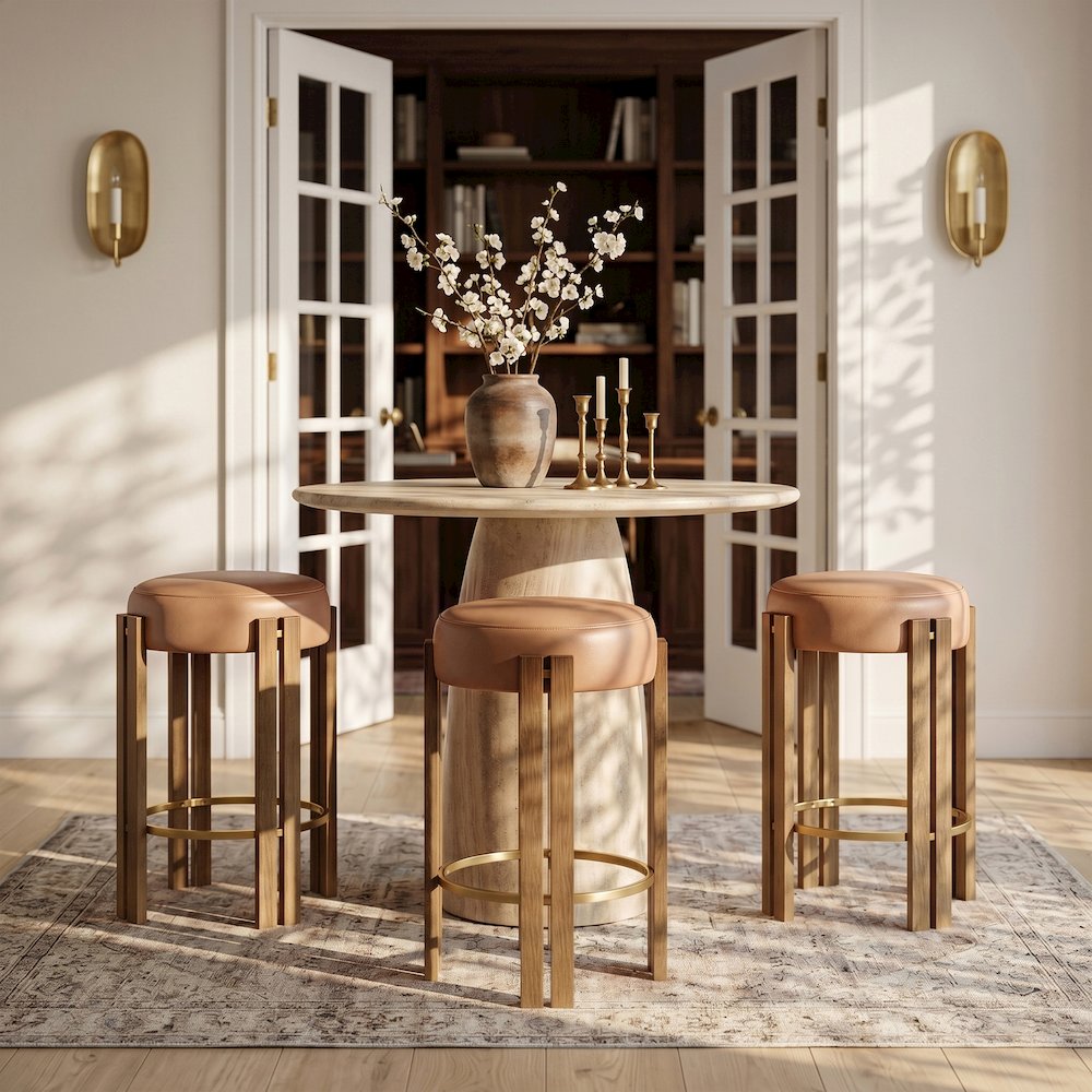 Harrison Cognac Vegan Leather Upholstered Counter Stool