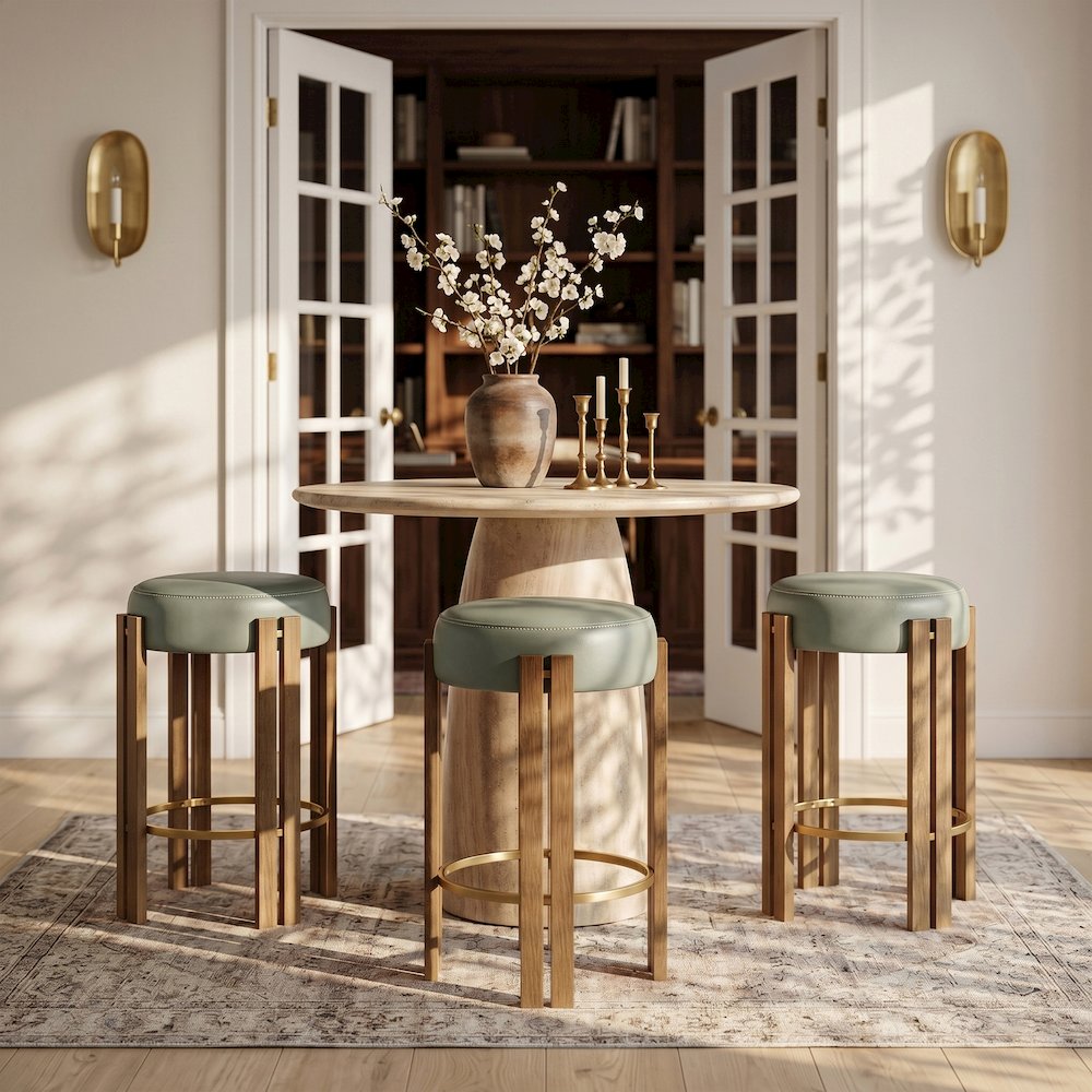 Harrison Olive Vegan Leather Upholstered Counter Stool
