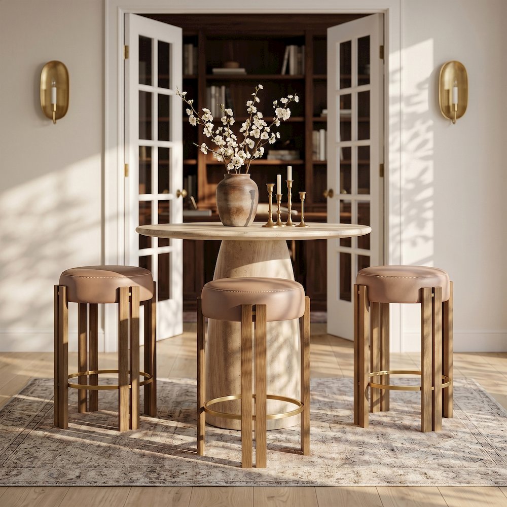 Harrison Tan Vegan Leather Upholstered Counter Stool