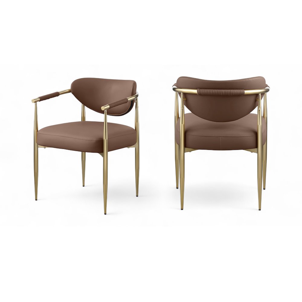 Virella Brown Vegan Leather Upholstered Dining Chair, Set of 2