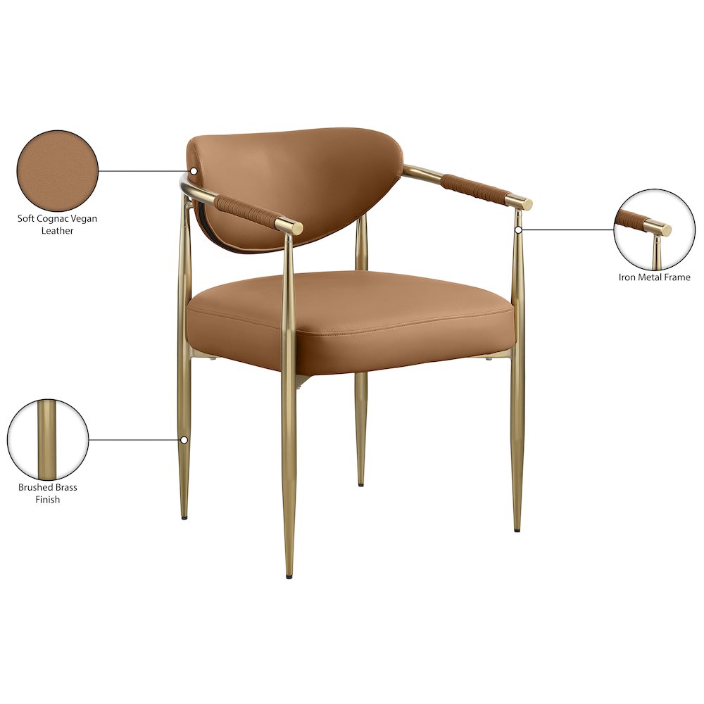Virella Cognac Vegan Leather Upholstered Dining Chair, Set of 2