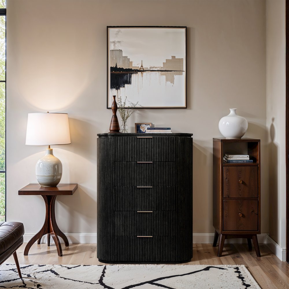 Astrid Black Solid Wood And Oak Veneer Chest