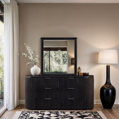 Astrid Black Solid Wood And Oak Veneer Mirror
