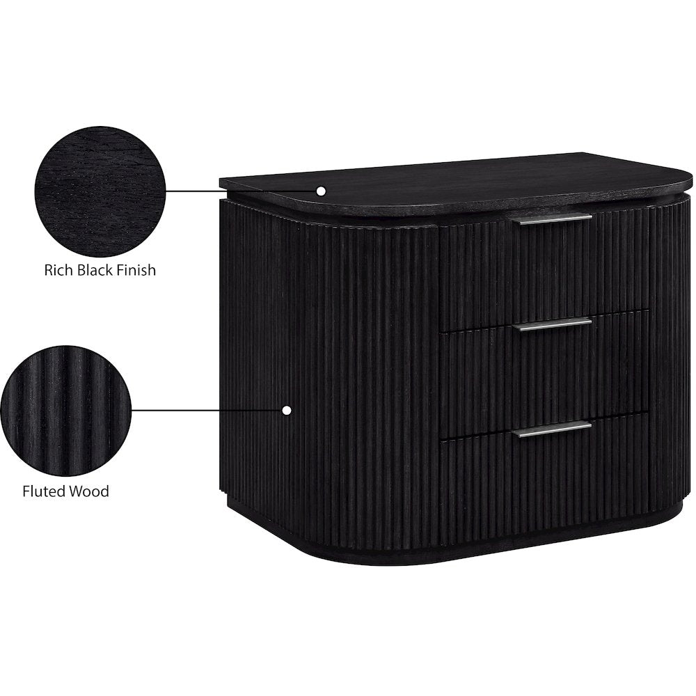 Astrid Black Solid Wood And Oak Veneer Nightstand