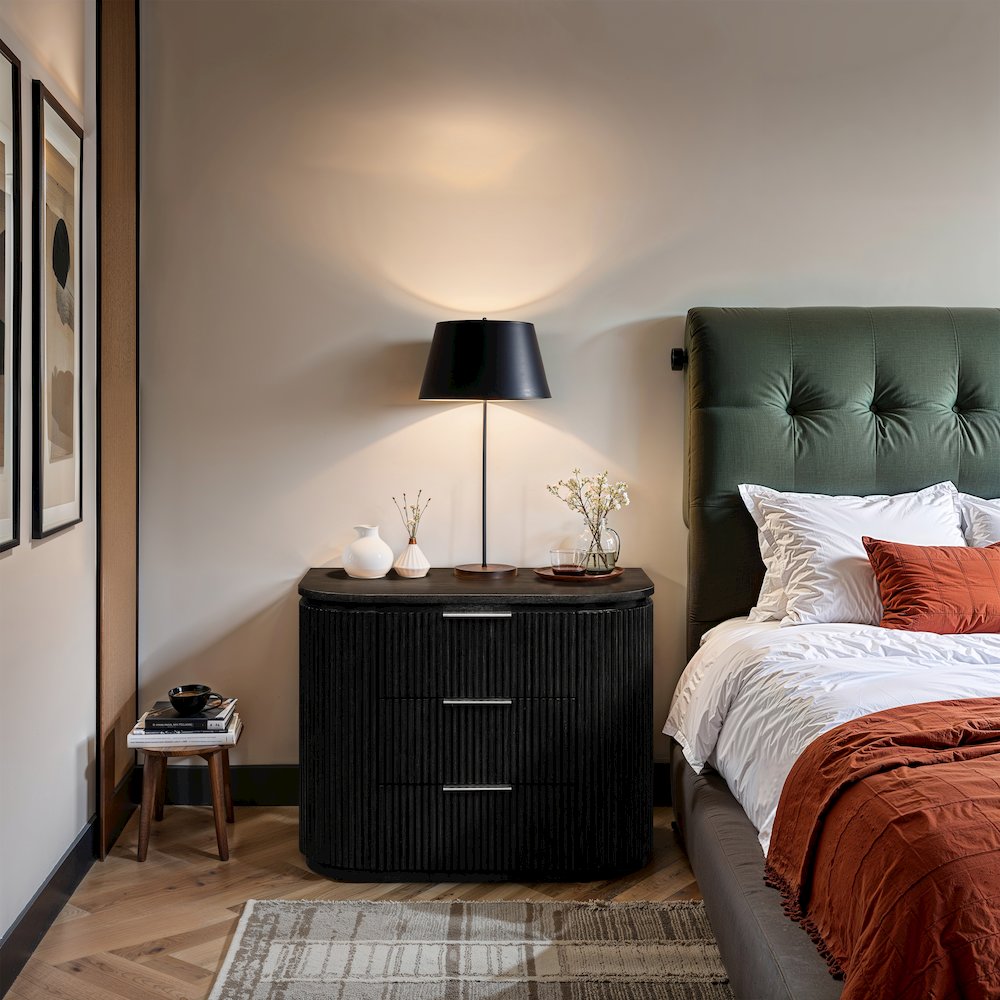 Astrid Black Solid Wood And Oak Veneer Nightstand