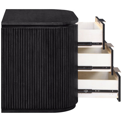 Astrid Black Solid Wood And Oak Veneer Nightstand