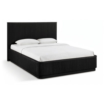 Astrid Black Solid Wood And Oak Veneer Queen Bed (3 Boxes)