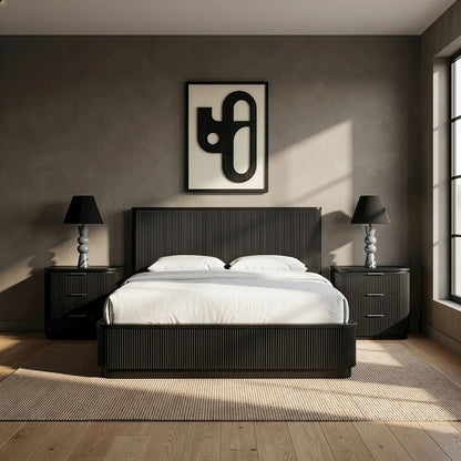 Astrid Black Solid Wood And Oak Veneer Queen Bed (3 Boxes)