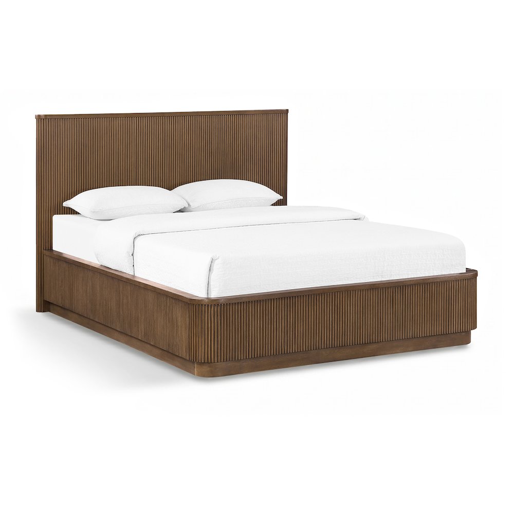 Astrid Brown Solid Wood And Oak Veneer King Bed (3 Boxes)