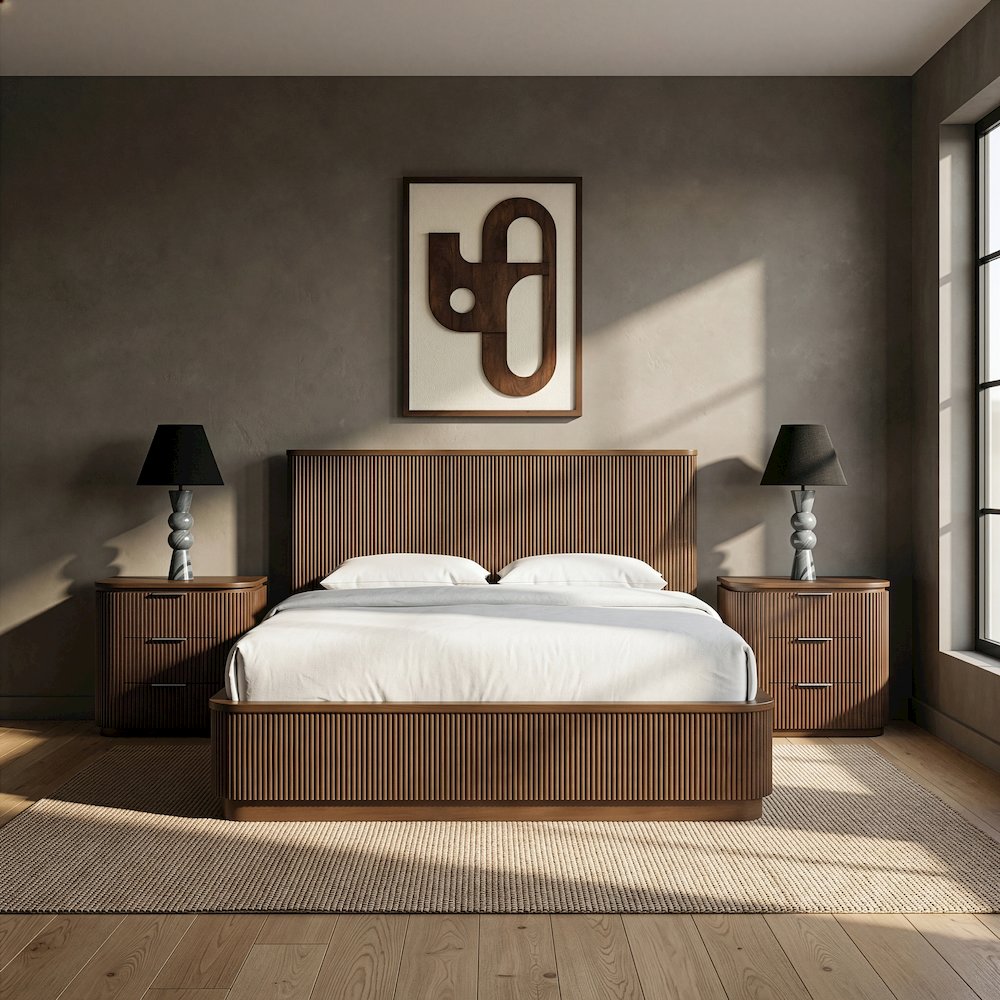 Astrid Brown Solid Wood And Oak Veneer King Bed (3 Boxes)