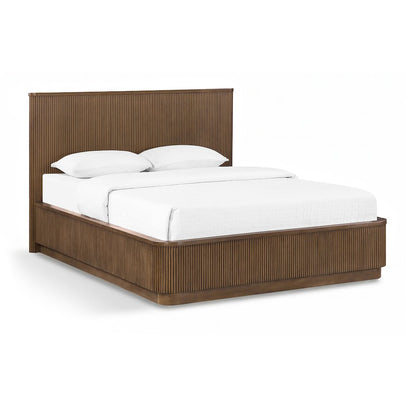 Astrid Brown Solid Wood And Oak Veneer Queen Bed (3 Boxes)
