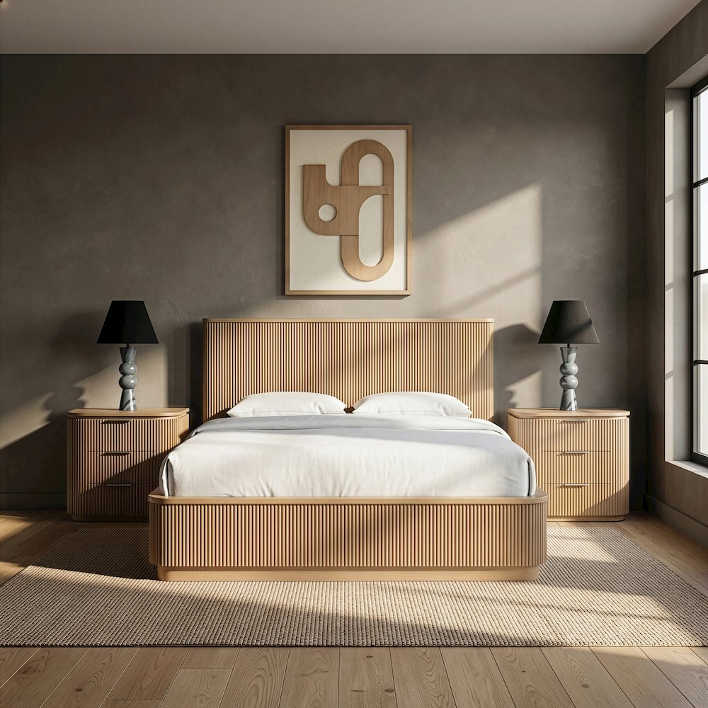 Astrid Natural Solid Wood And Oak Veneer King Bed (3 Boxes)