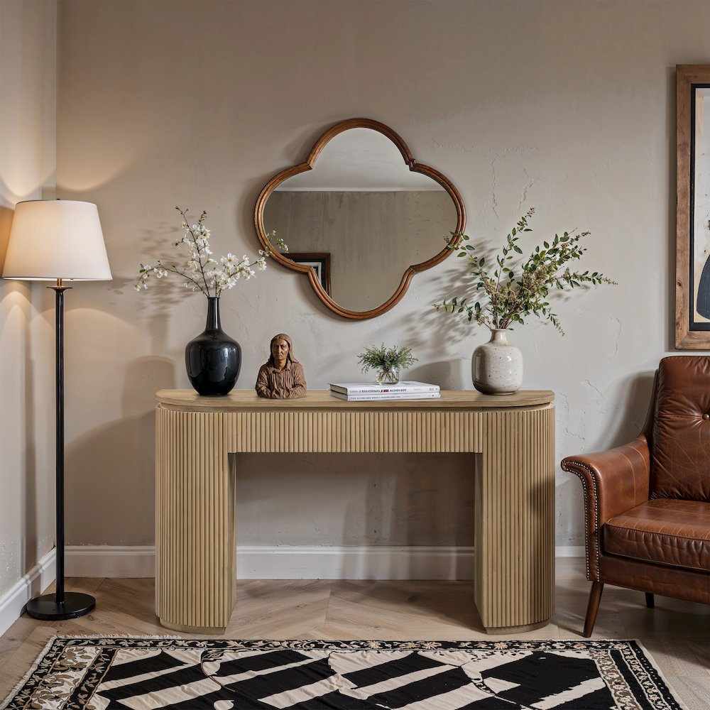 Astrid Natural Solid Wood And Oak Veneer Console Table
