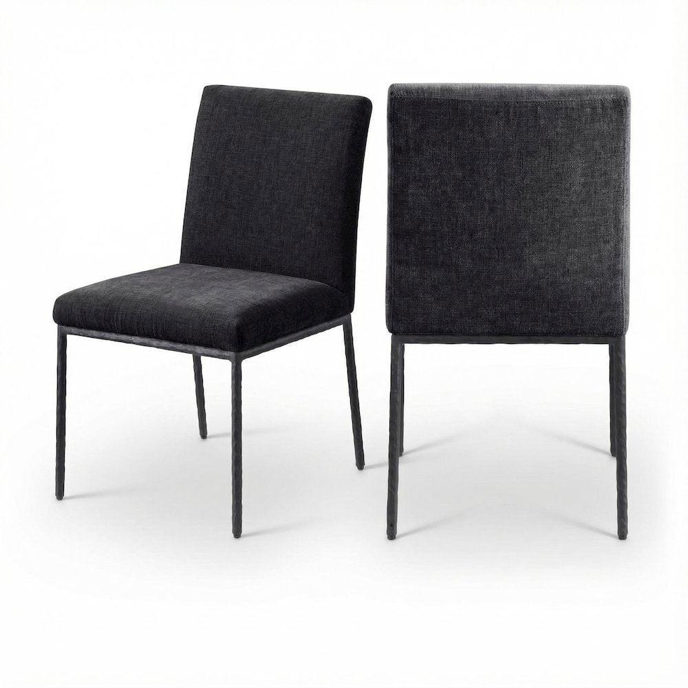 Black Chenille Upholstered Dining Side Chair Set of 2 with Contemporary Design