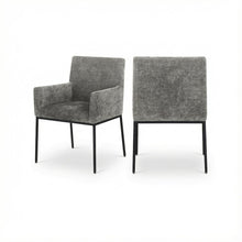 Matte Black Chenille Fabric Dining Chairs Set of 2 - Armrests, Cushioned Seats