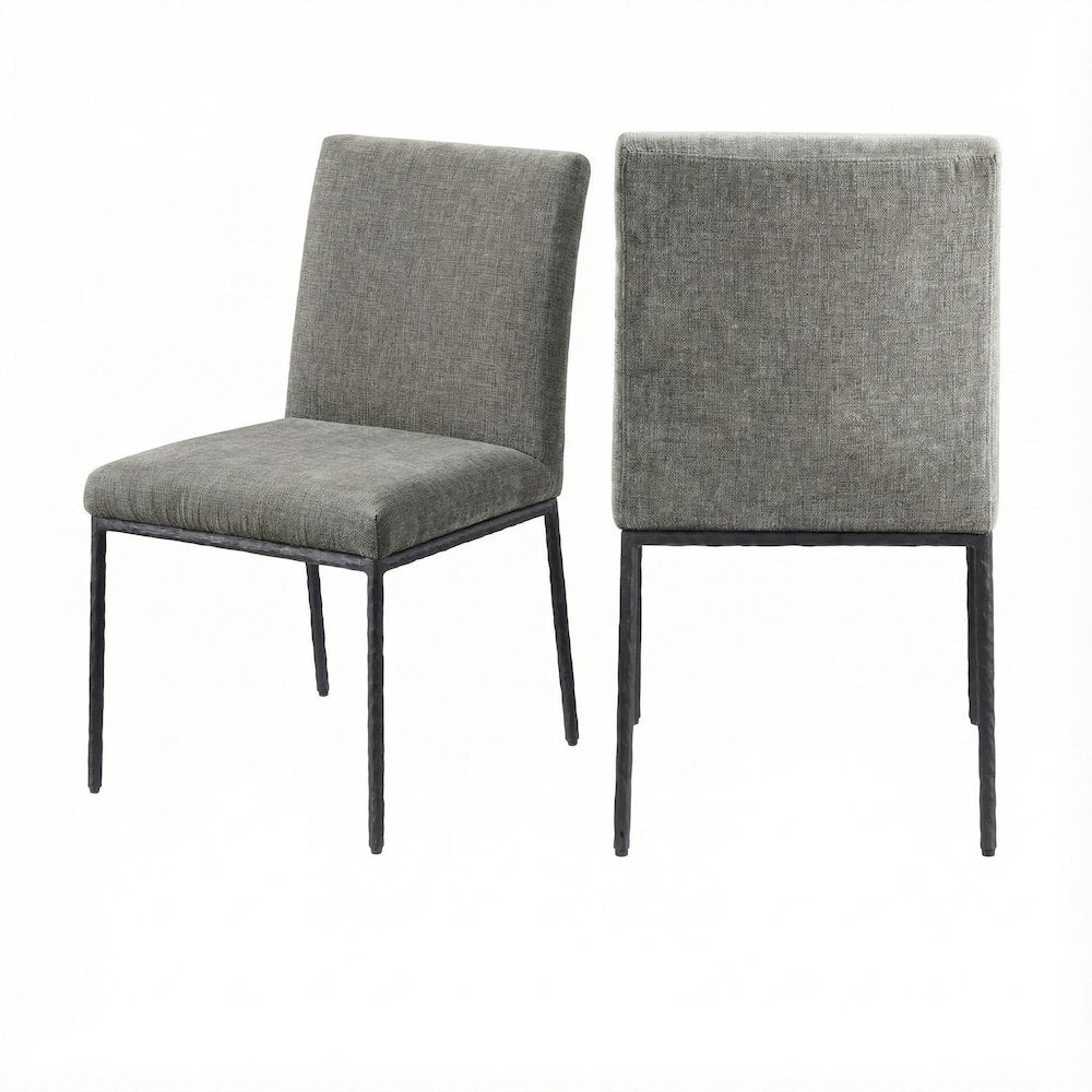 Gray Chenille Upholstered Dining Side Chairs Set of 2 with Cushioned Seat