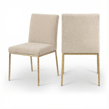 Beige Chenille Upholstered Dining Side Chairs Set of 2 with Cushioned Seats