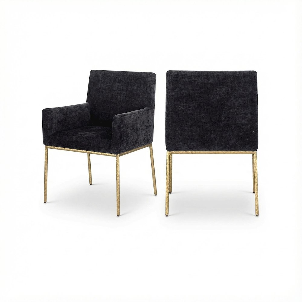 Brushed Brass Dining Chair Set of 2 with Chenille Upholstery and Armrests