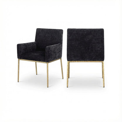 Brushed Brass Dining Chair Set of 2 with Chenille Upholstery and Armrests
