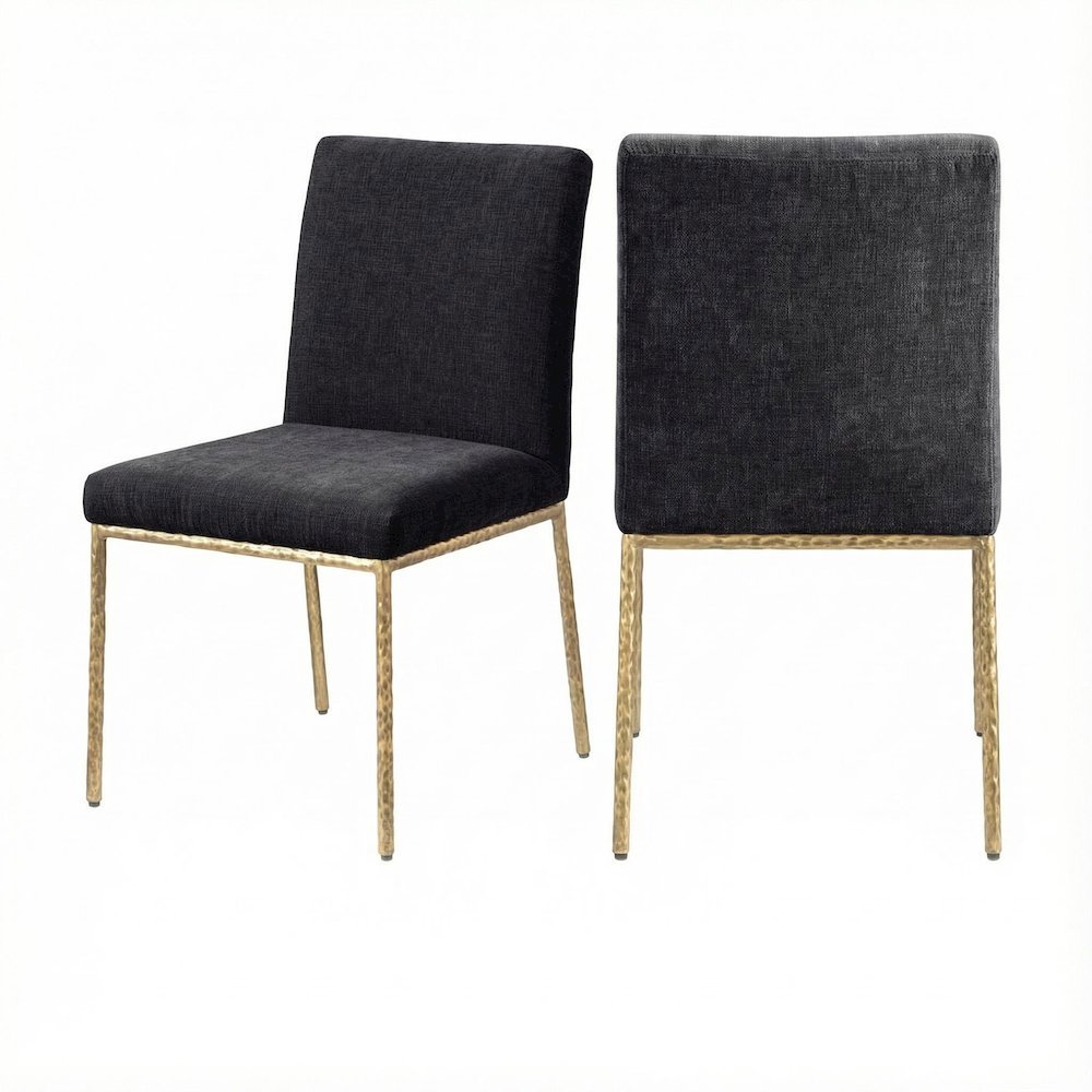 Black Chenille Upholstered Dining Side Chair Set of 2 with Contemporary Design