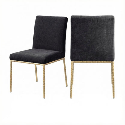 Black Chenille Upholstered Dining Side Chair Set of 2 with Contemporary Design