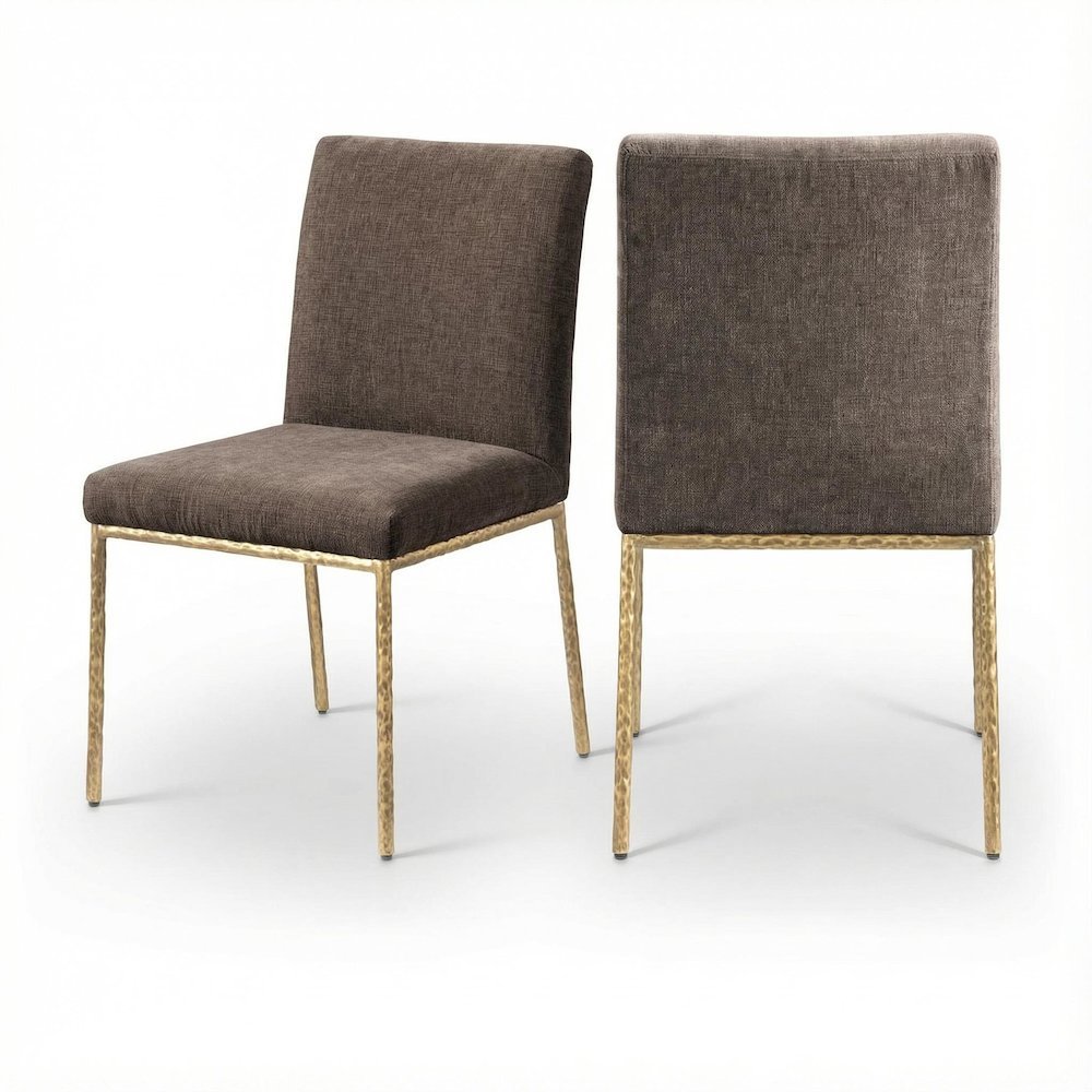Brown Chenille Upholstered Dining Side Chair Set of 2 with Contemporary Design