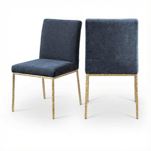 Navy Chenille Fabric Dining Side Chair Set of 2 with Contemporary Design