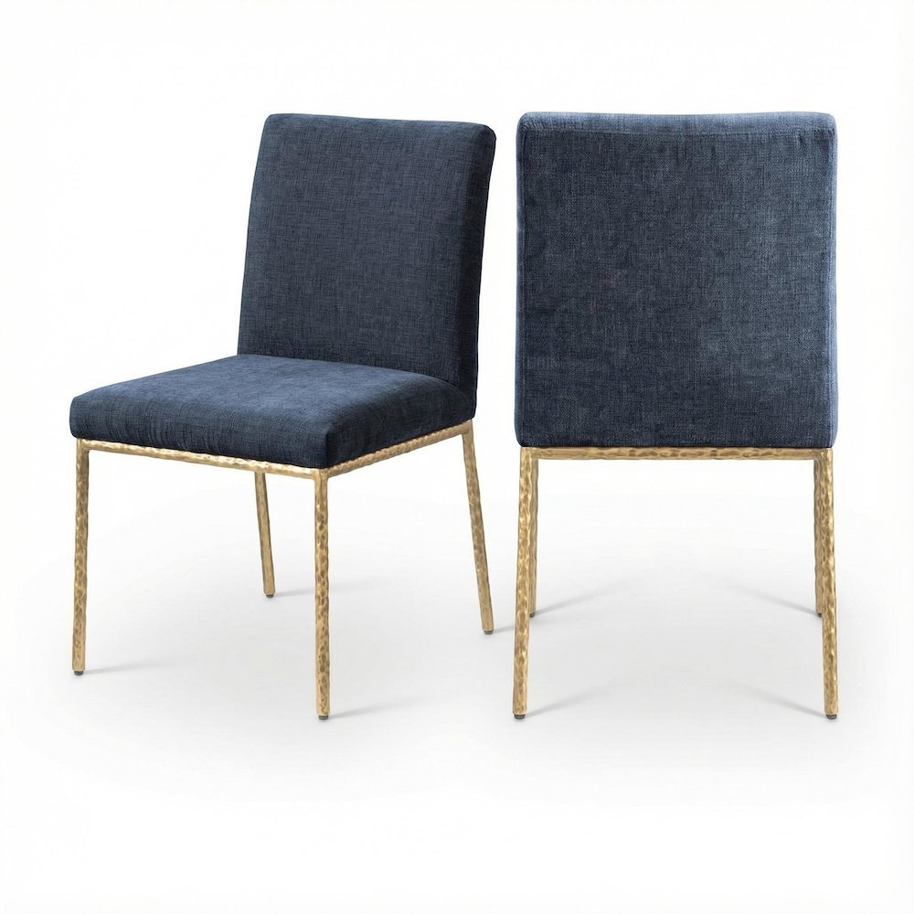 Navy Chenille Fabric Dining Side Chair Set of 2 with Contemporary Design