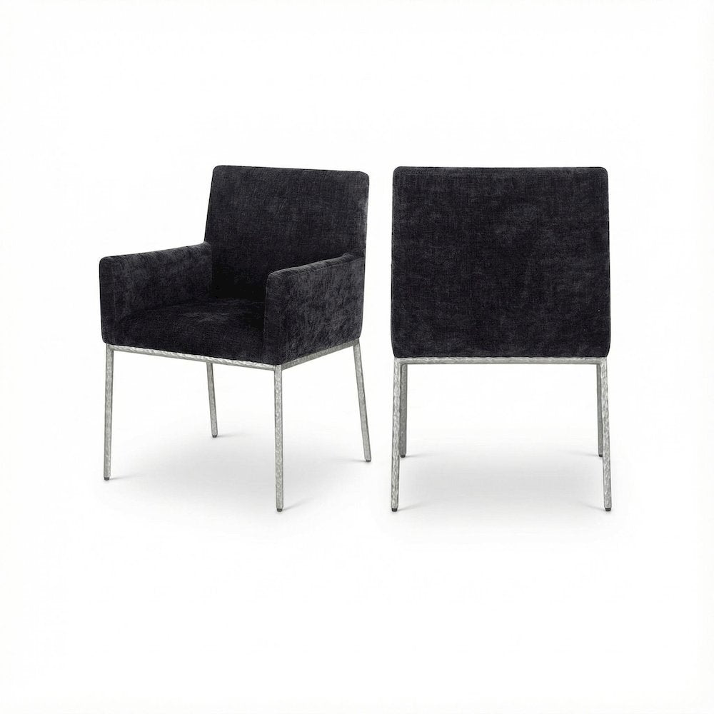 Brushed Silver Dining Chair Set of 2 - Chenille Upholstery, Contemporary Design