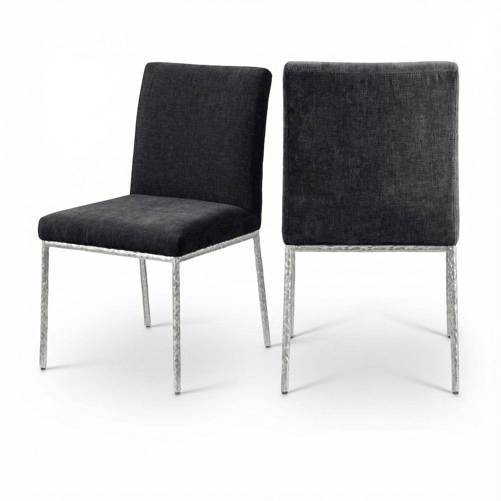 Black Chenille Upholstered Dining Side Chairs Set of 2 with Contemporary Design