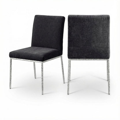 Black Chenille Upholstered Dining Side Chairs Set of 2 with Contemporary Design