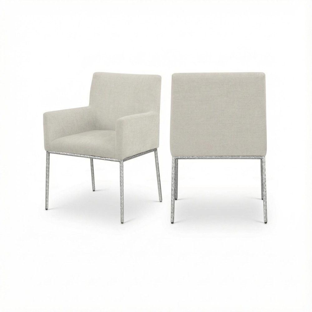 Brushed Silver Fabric Dining Chairs Set of 2 - Arm Height, Contemporary Design